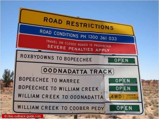 road sign at the start of an Outback track