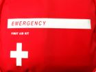 red bag with emergency writing