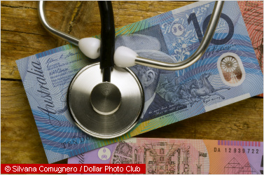 australian notes and a stethoscope