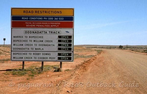 Road sign showing distances along an Outback route in South Australia