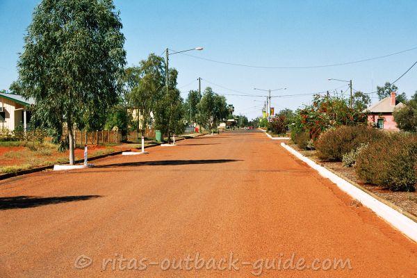 The tree-lined main street in Thargomindah, an  Outback town in south-west Queensland