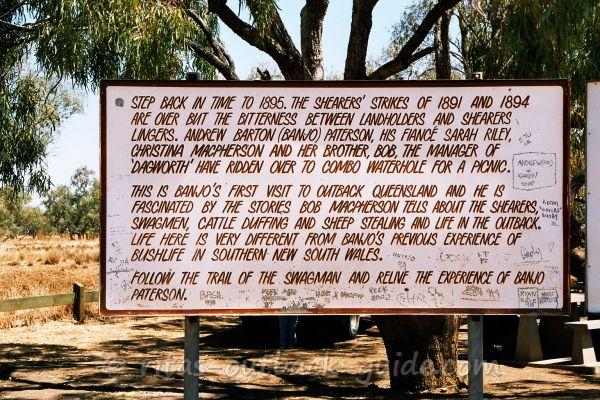 Sign at the walking trail to Combo Waterhole telling the story of Waltzing Matilda